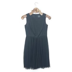 Adrianna Papell Pleated Polka Dot Tulle Black Dress Sleeveless Round Neck 4P